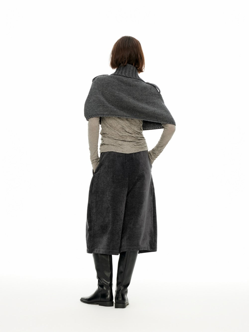 Wool Cape Sweater with Knit Top Set