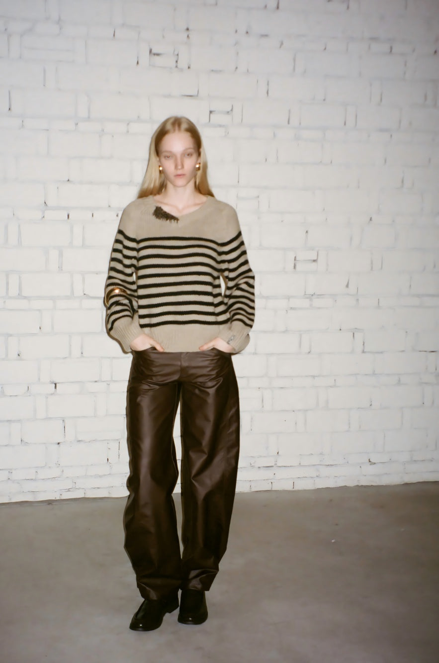 V-neck striped wool sweater