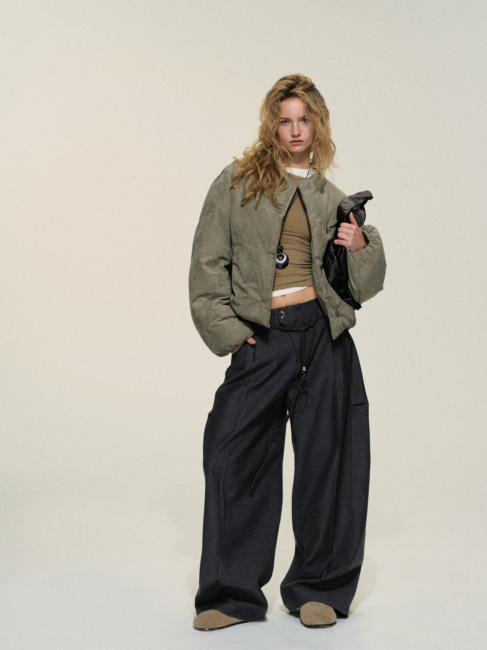 Leather-like fur coat