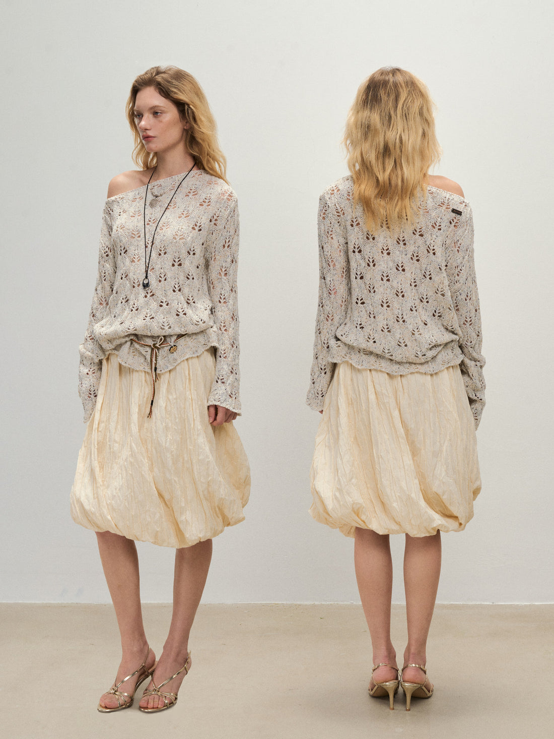 Dpercent 25SS Apricot-colored floral knit pullover shirt