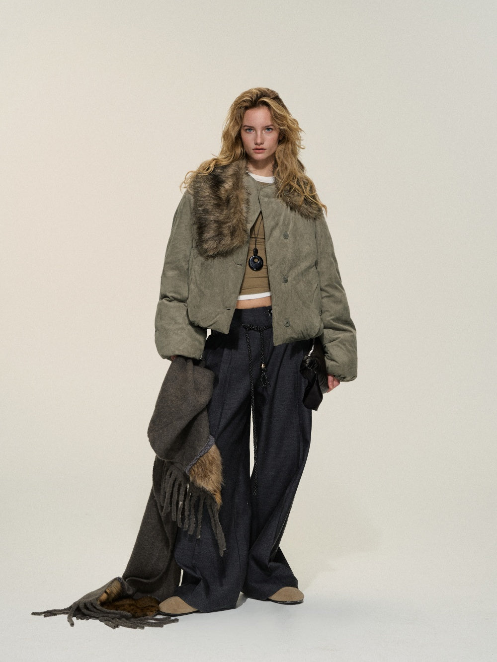 Leather-like fur coat