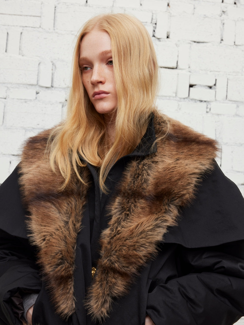 Leather-like fur coat jacket