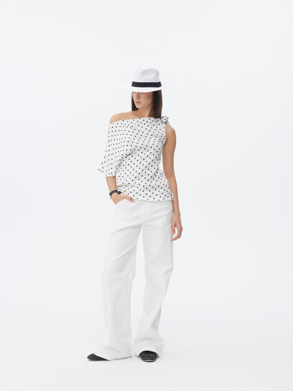 Three-color Polka Dot Off-shoulder Acetate Top