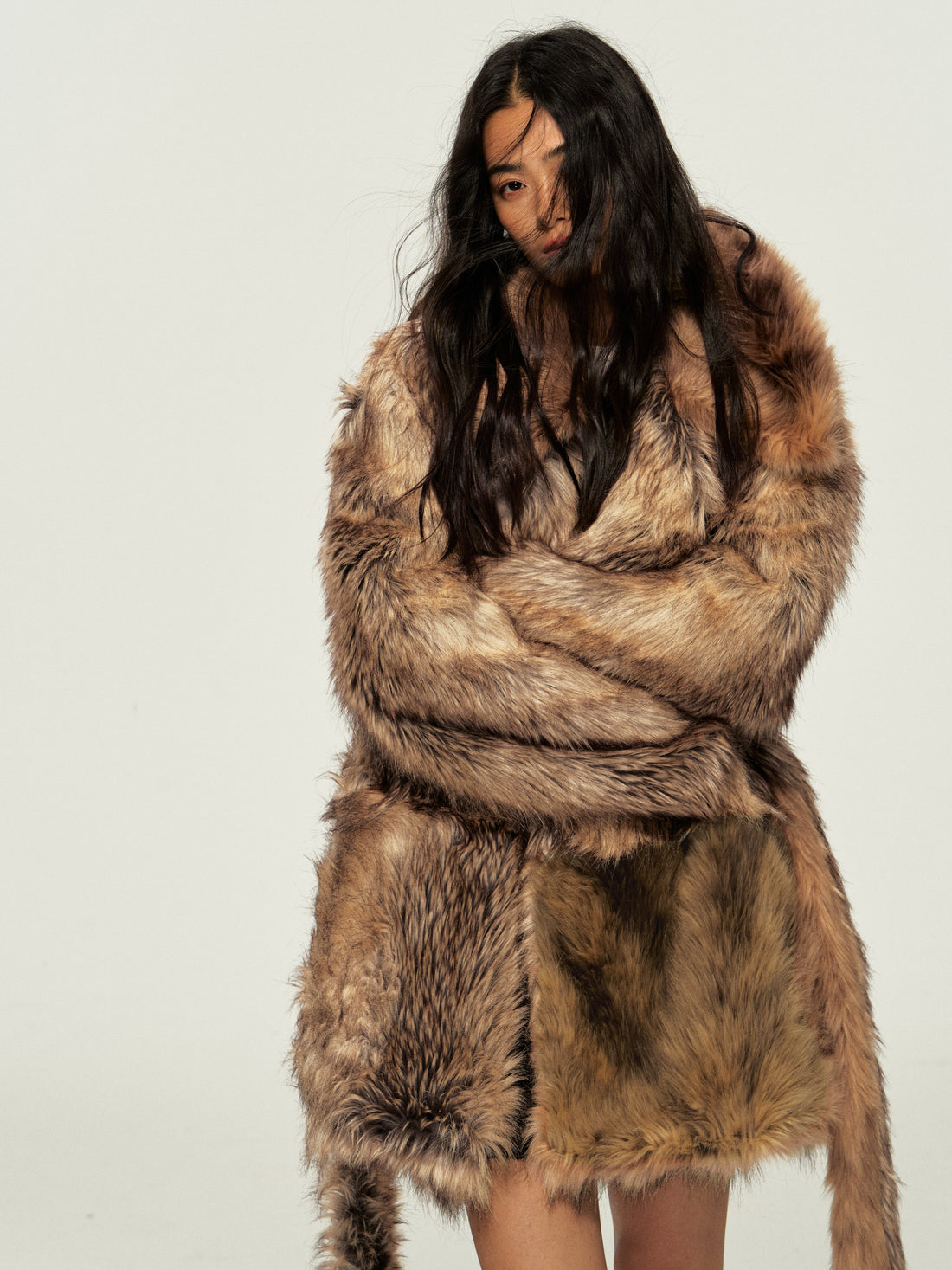 Dpercent 24FW kintsugi series golden brown faux fur coat