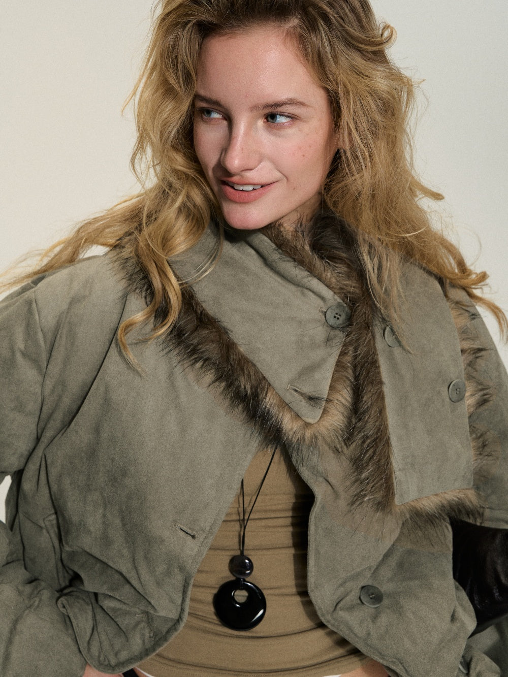 Leather-like fur coat