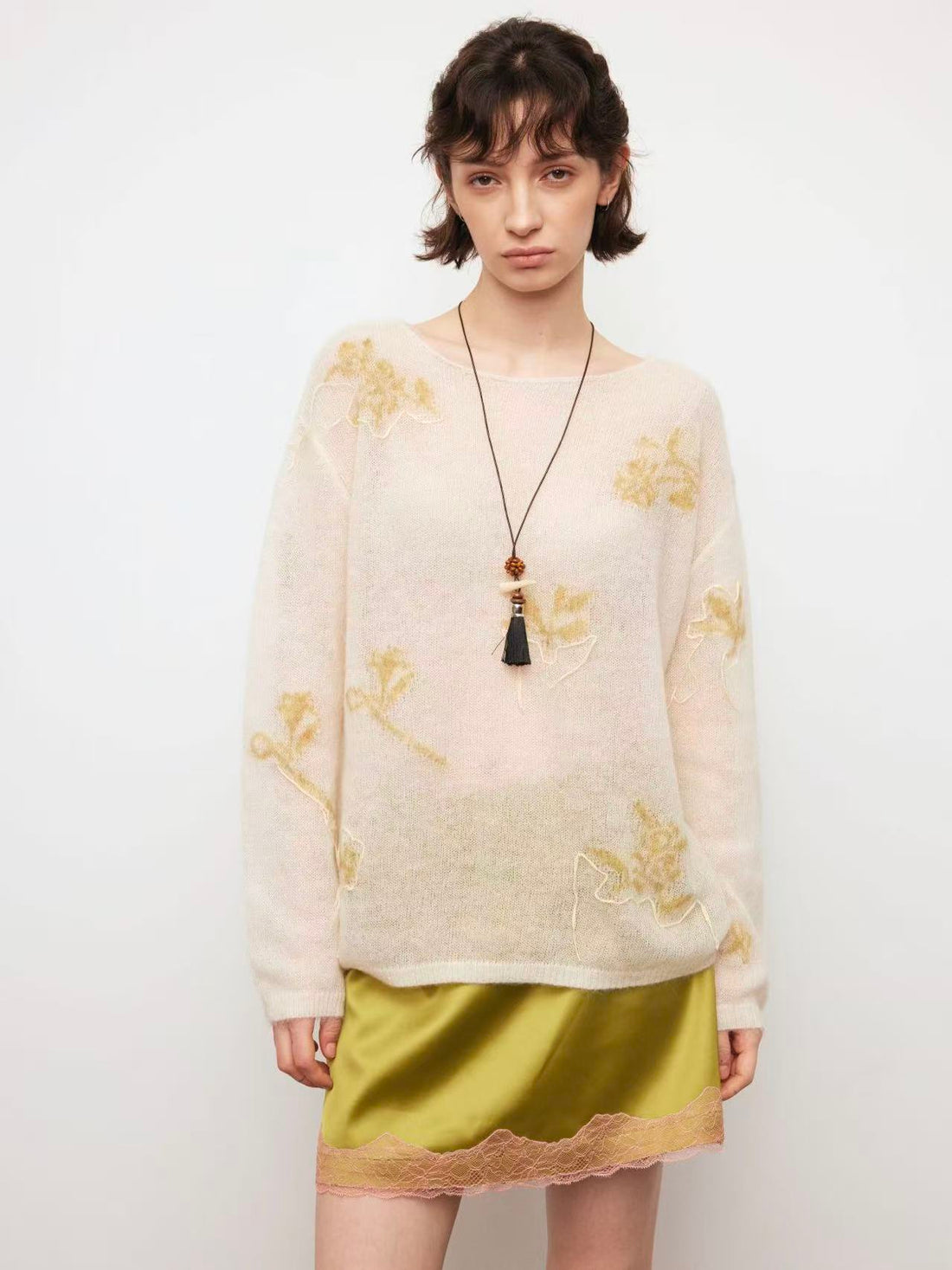 Alpaca wool thin knitted long-sleeve top